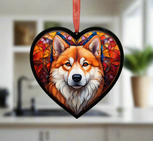 Akita Stained Glass Effect Heart Suncatcher